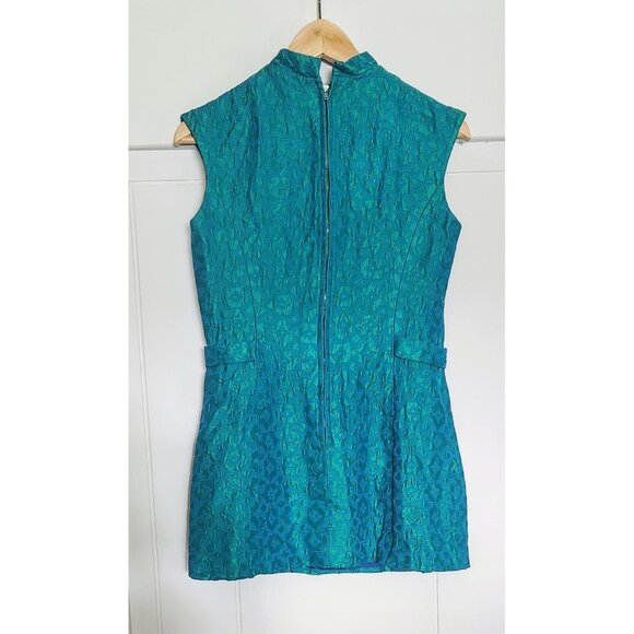 Vintage Aqua brocade 1960s mini dress size 6 US - Picture 2 of 3